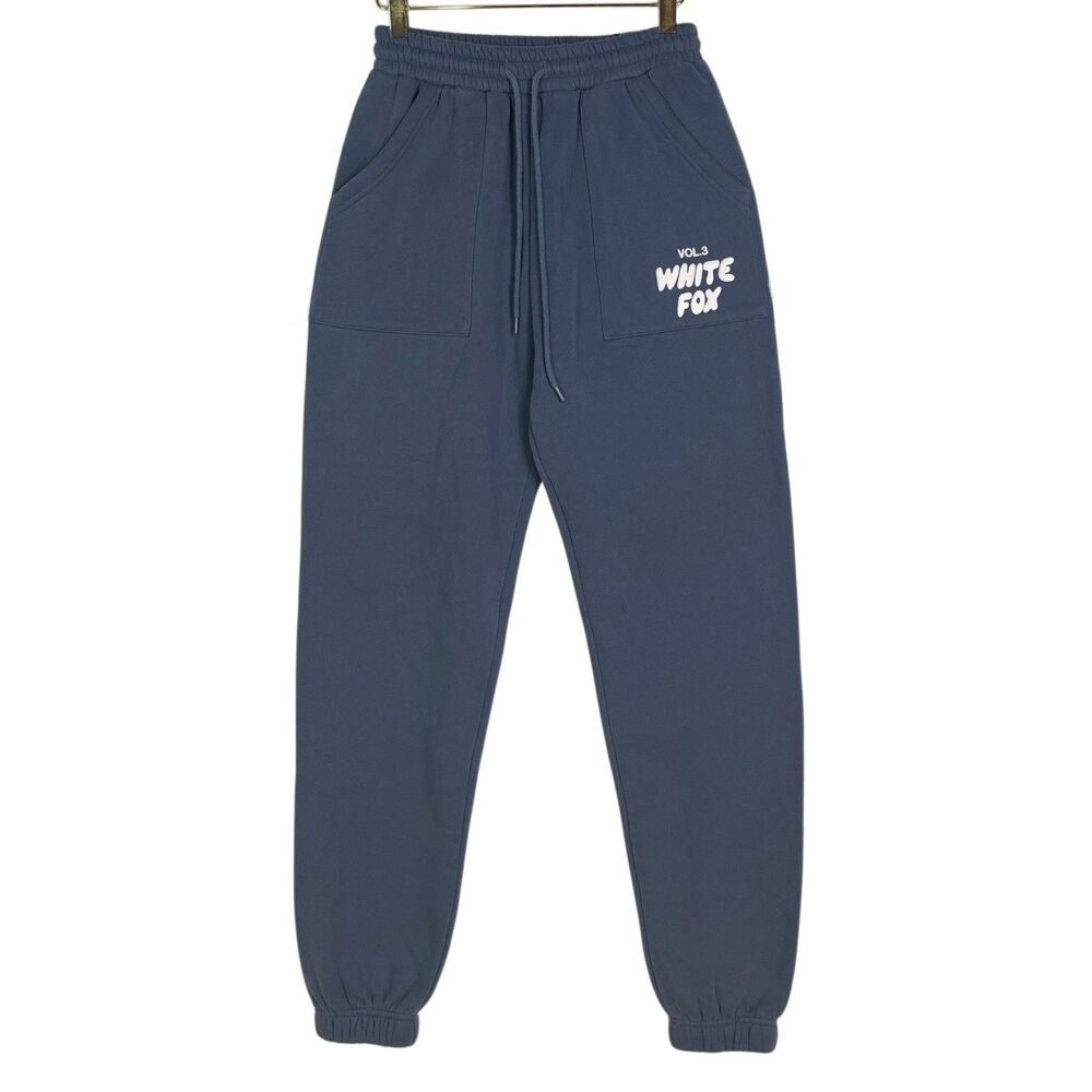 White Fox Boutique Vol 3 Sweatpants XS Blue with White Graphic Logo Drawstring